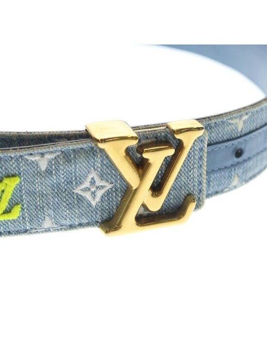 Louis Vuitton LV New Wave Monogram Embroidery Denim Leather Belt Gold Indigo main image 4